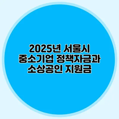 2025년 서울시 중소기업 정책자금과 소상공인 지원금
