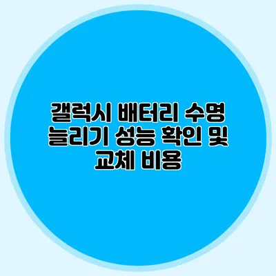갤럭시 배터리 수명 늘리기 성능 확인 및 교체 비용