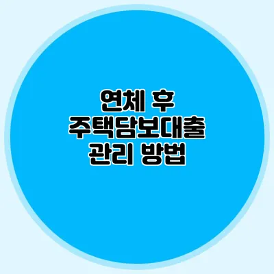 연체 후 주택담보대출 관리 방법
